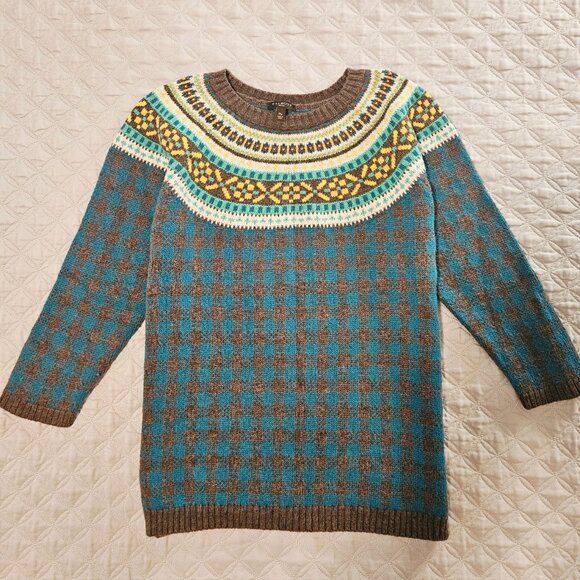 Talbots Womens Fair Isle Wool Blend 3/4 Sleeves Crew Sweater Medium Petite Blue - Picture 4 of 8